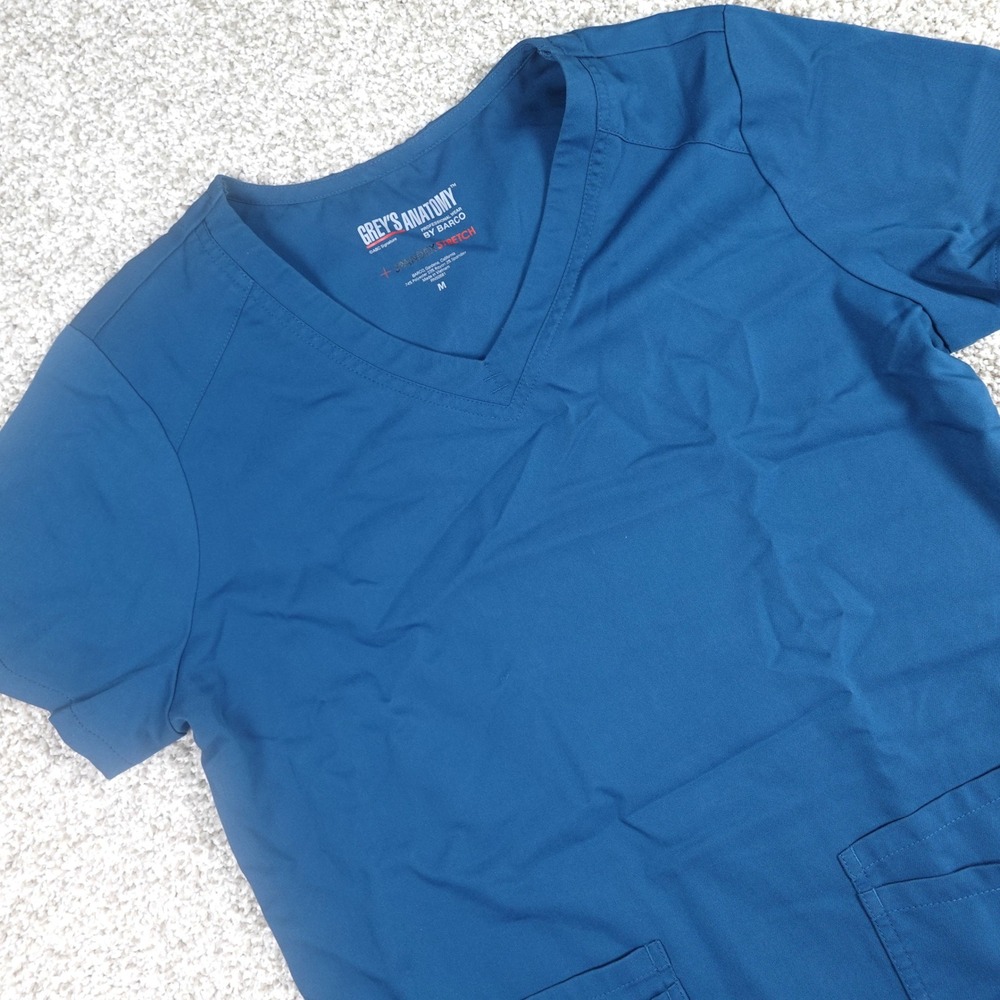 Greys Anatomy Spandex Stretch Emma 4 Pocket V-Neck Teal Scrub Top Medium